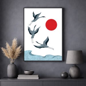 Cranes fly digital print for home decor